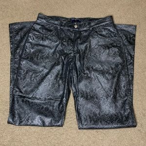 vinyl low rise boot cut snake skin pants